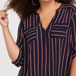 Torrid Navy Striped Georgette Pullover Blouse size 2